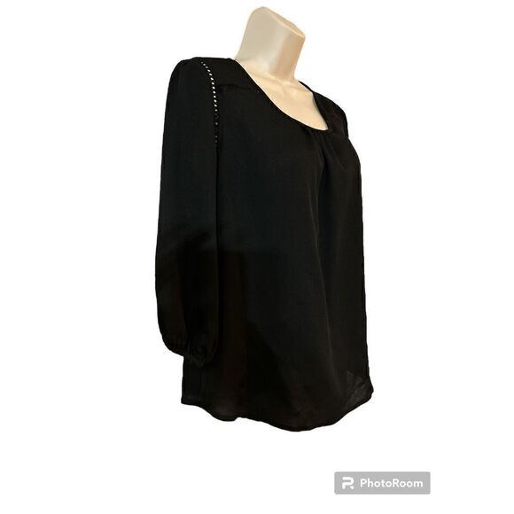 Haute Monde Anthropologie Blouse Womens Medium Sheer Black Split Back - Picture 2 of 8